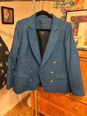 J. Crew Blue Double-Breasted Wool Blazer
